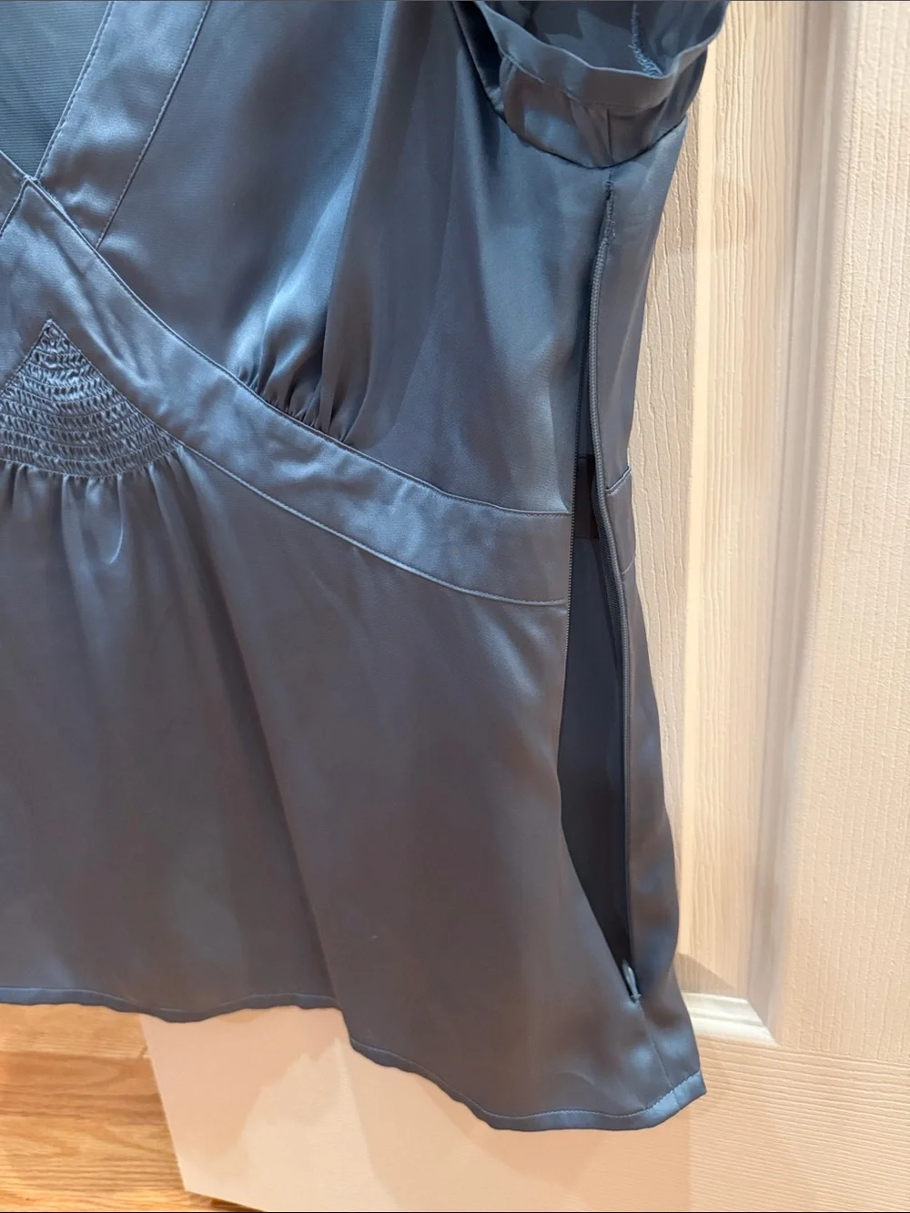 LOFT Steel Blue Satin V-Neck Blouse